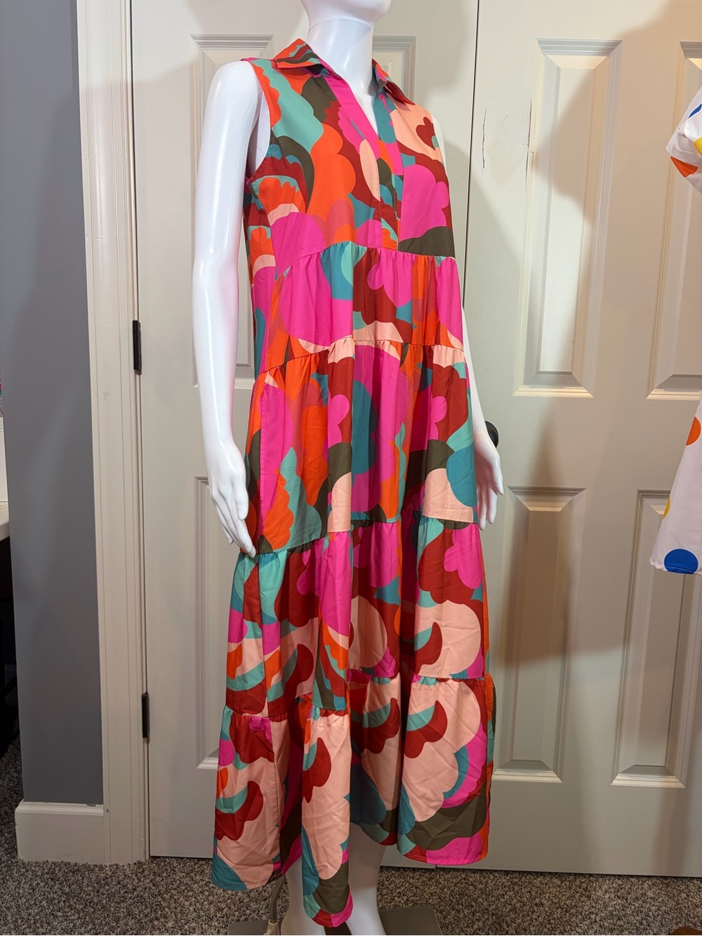 Sleeveless Tiered Maxi Dress in Multi-Color Abstract Print